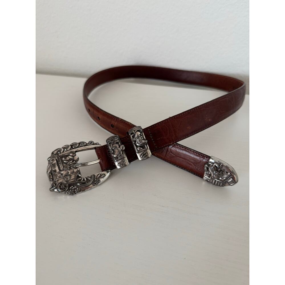 Brighton Disney Leather Womens Belt Brown Gold Hardware Mickey